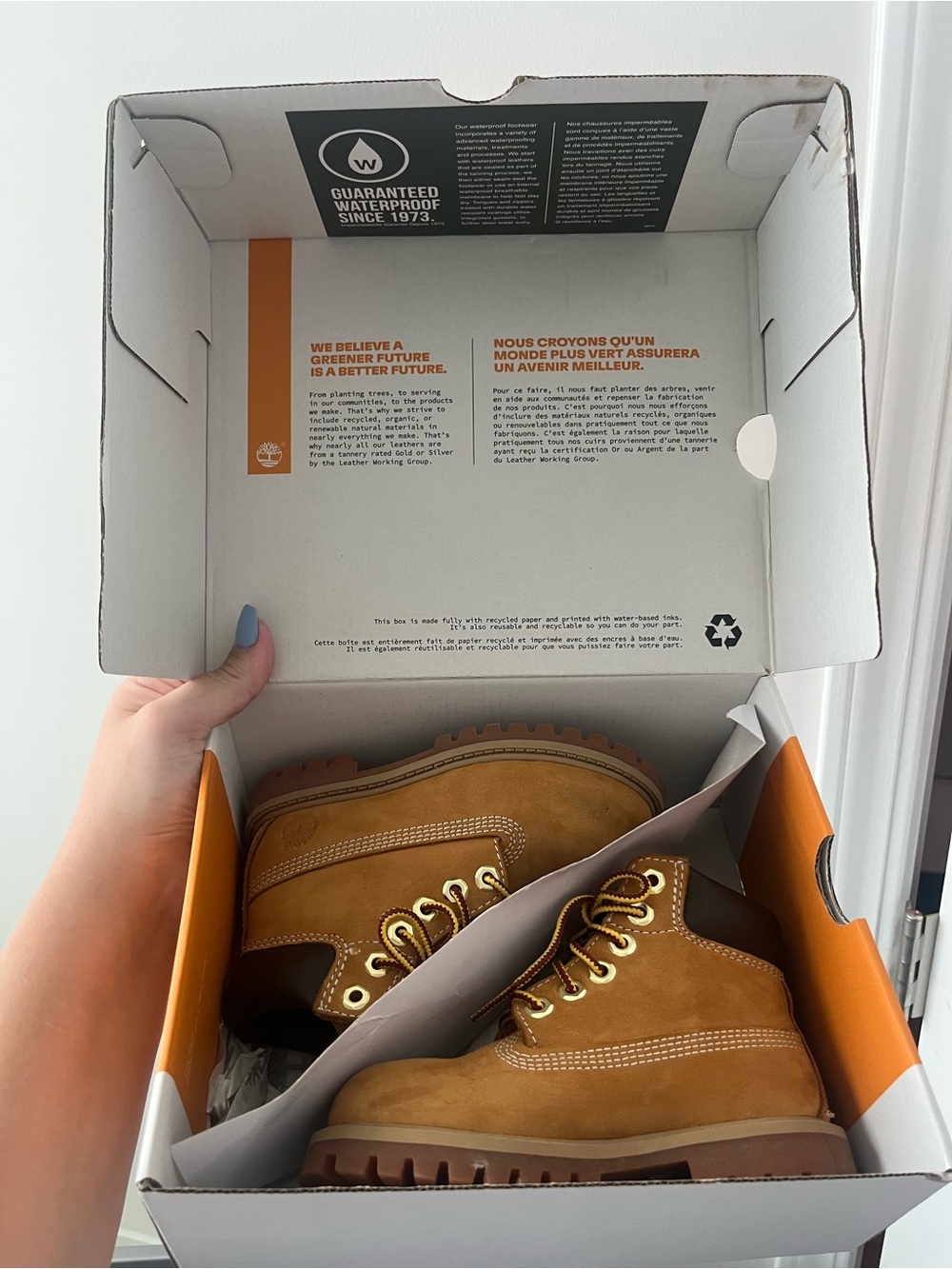 Timberland Yellow Brown Boot Box Interior with Branding